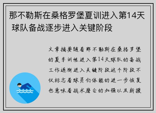 那不勒斯在桑格罗堡夏训进入第14天 球队备战逐步进入关键阶段